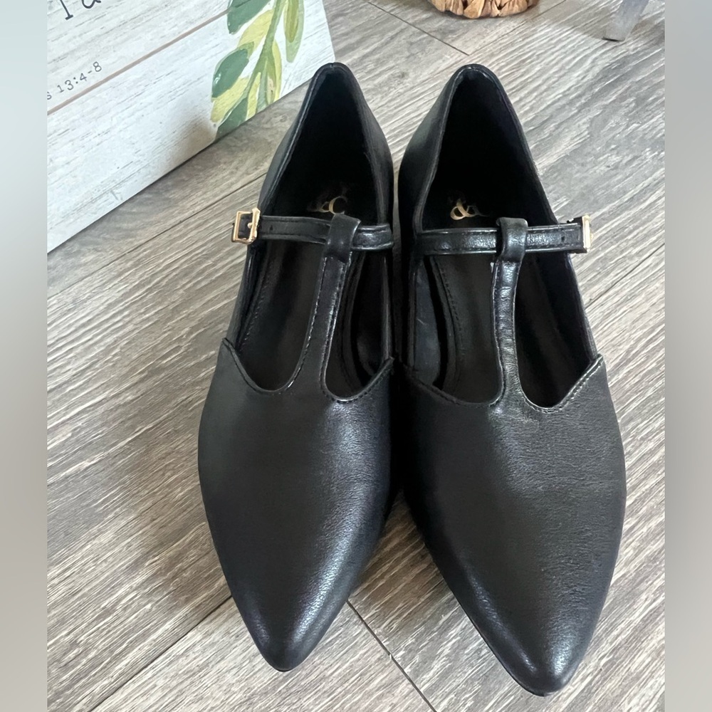 NWOB! New York & Company Black T - Strap Mary Jane Pointed Toe Flats. Size 7 - Picture 3 of 7